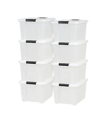 Iris Usa 8 Pack 33 Quart Stackable Plastic Storage Bins with Lids and Latching Buckles, Pearl, Containers with Lids and Latches