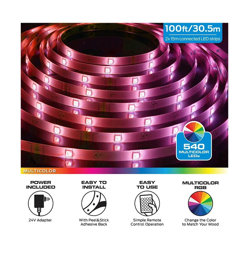 Monster Cable 100ft Multi-Color Led Light Strip with Remote