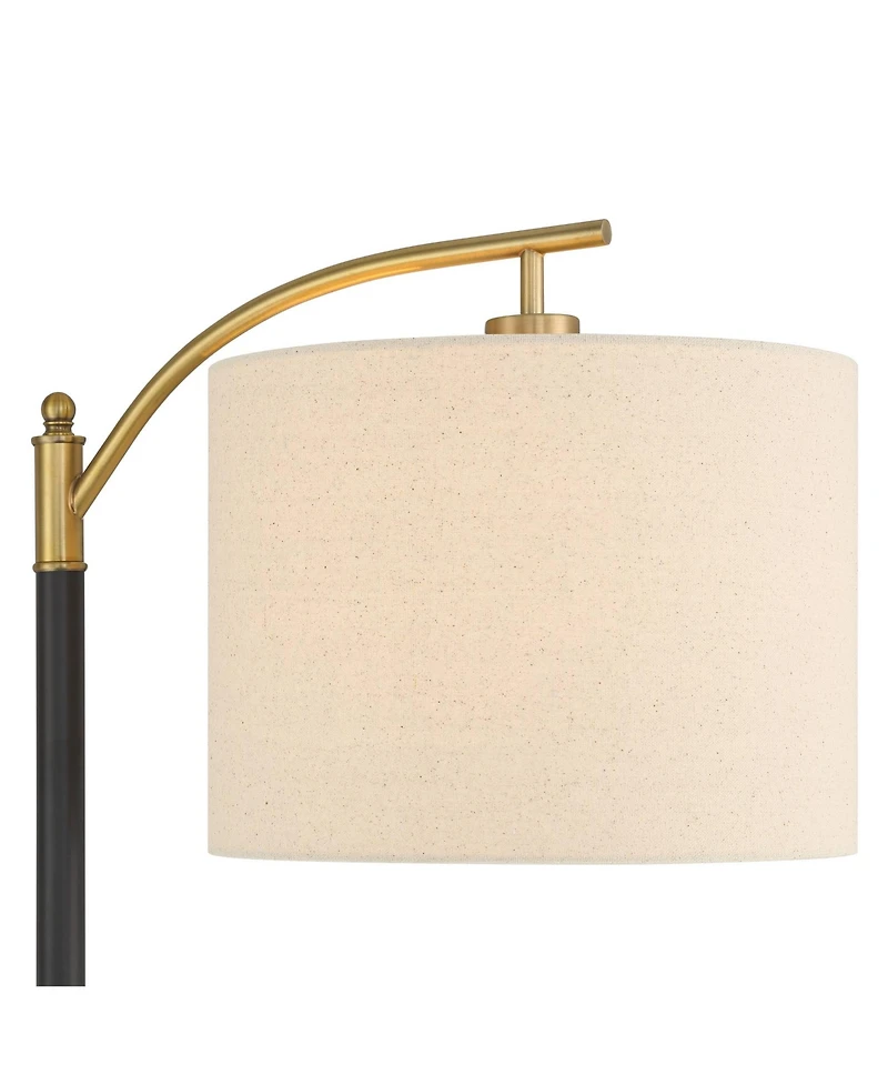 360 Lighting Rayna Mid Century Modern Downbridge Floor Lamp 61 1/2" Tall Black Gold Metal Off White Linen Drum Shade for Living Room Reading Bedr