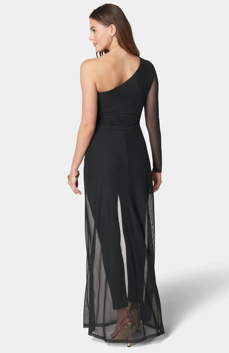 Bebe Women's One Shoulder Mesh Catsuit