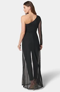 Bebe Women's One Shoulder Mesh Catsuit
