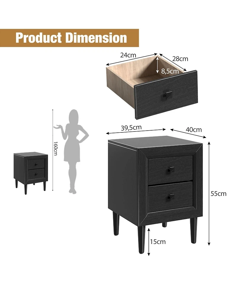 Sugift Multipurpose Retro Bedside Nightstand with 2 Drawers