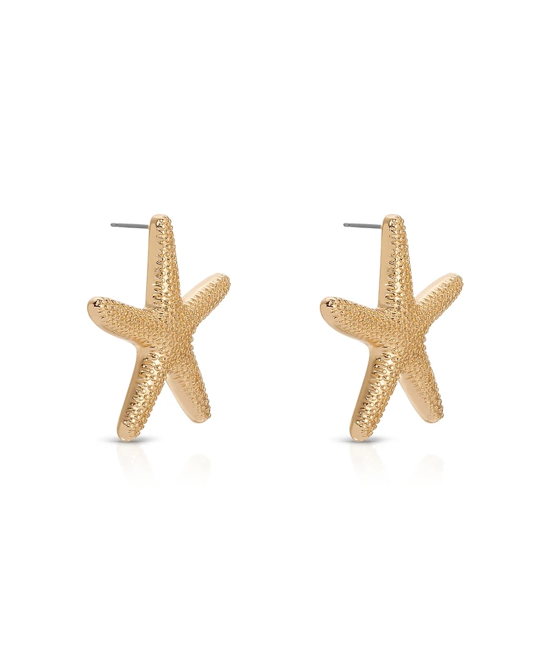 Ettika 18k Gold Plated Zinc Starfish Large Statement Stud Earrings