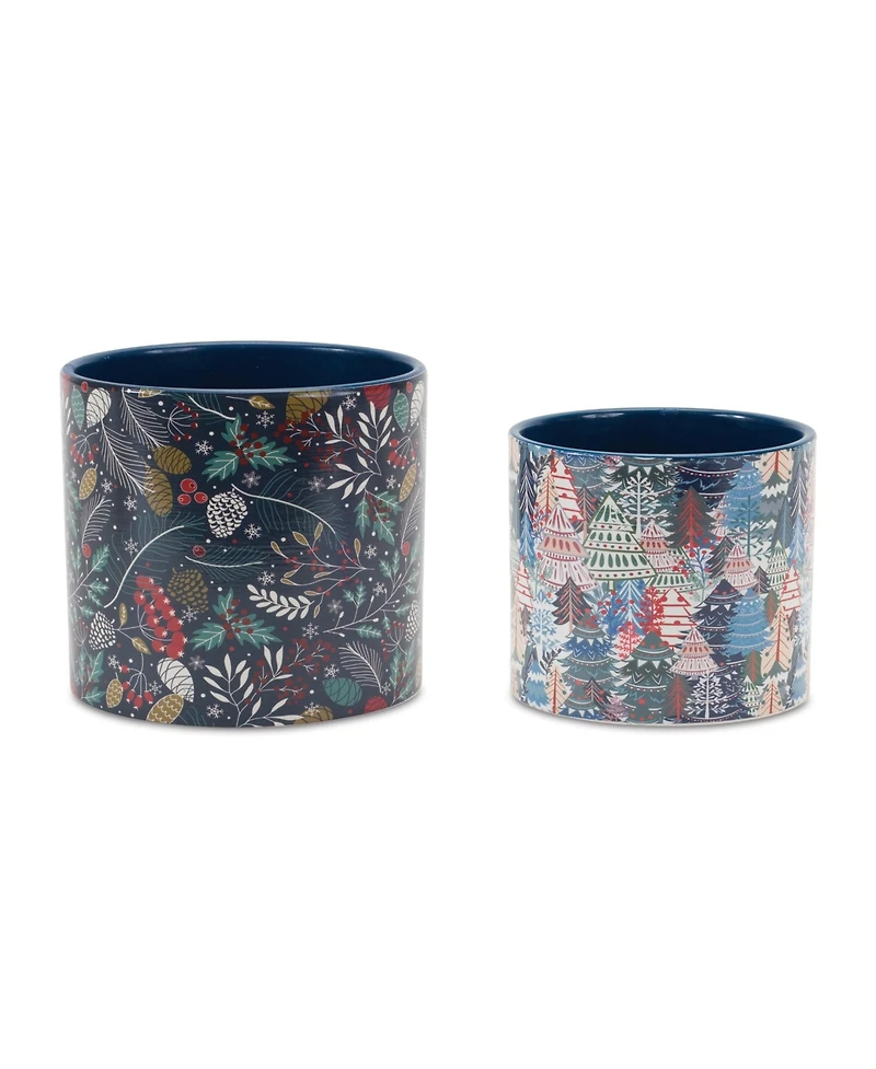 Slickblue Berry And Pine Tree Holiday Planter (Set of 4)