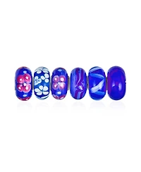 Bling Jewelry Mixed Set Of Bundle Sterling Silver Core Translucent Shades Of Blue Murano Glass Lamp work 3DFlower Charm Bead Spacer Fits European Brac