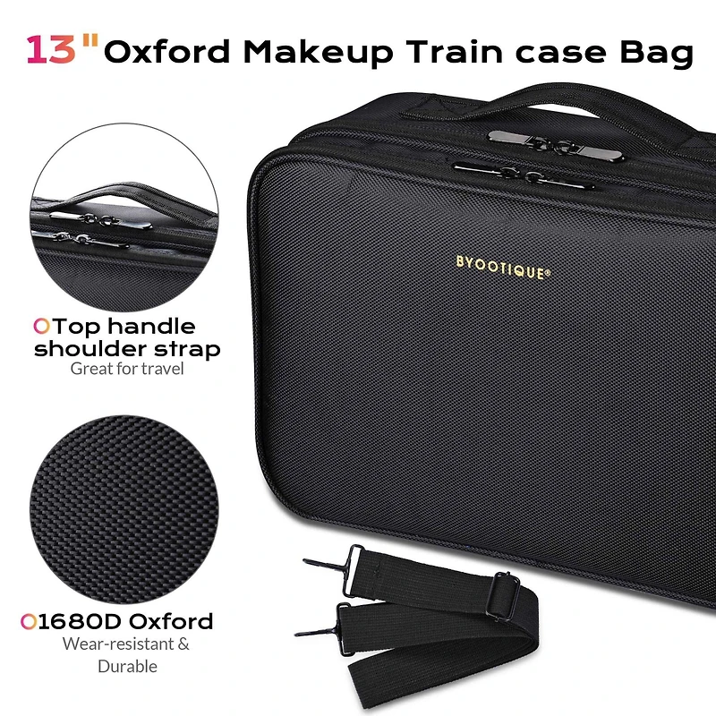 Byootique 13” Makeup Train Case Cosmetic Organized Bag Travel Storage Backpack