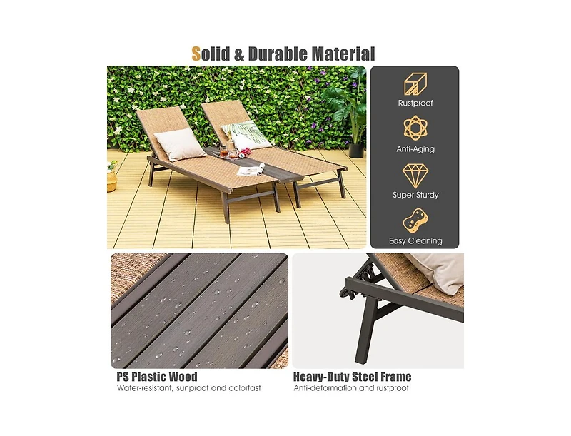 Slickblue 2-Person Patio Chaise Lounge with Middle Panel-Brown