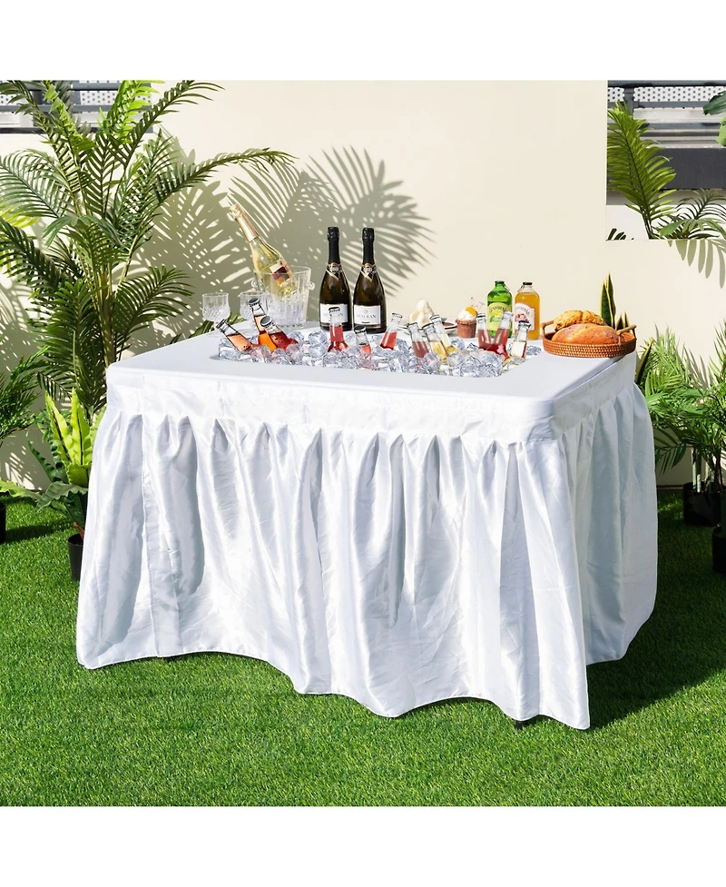 Slickblue 4 Feet Folding Ice Bin Table with Skirt for Camping Picnic Wedding-White