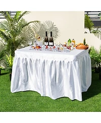 Slickblue 4 Feet Folding Ice Bin Table with Skirt for Camping Picnic Wedding-White