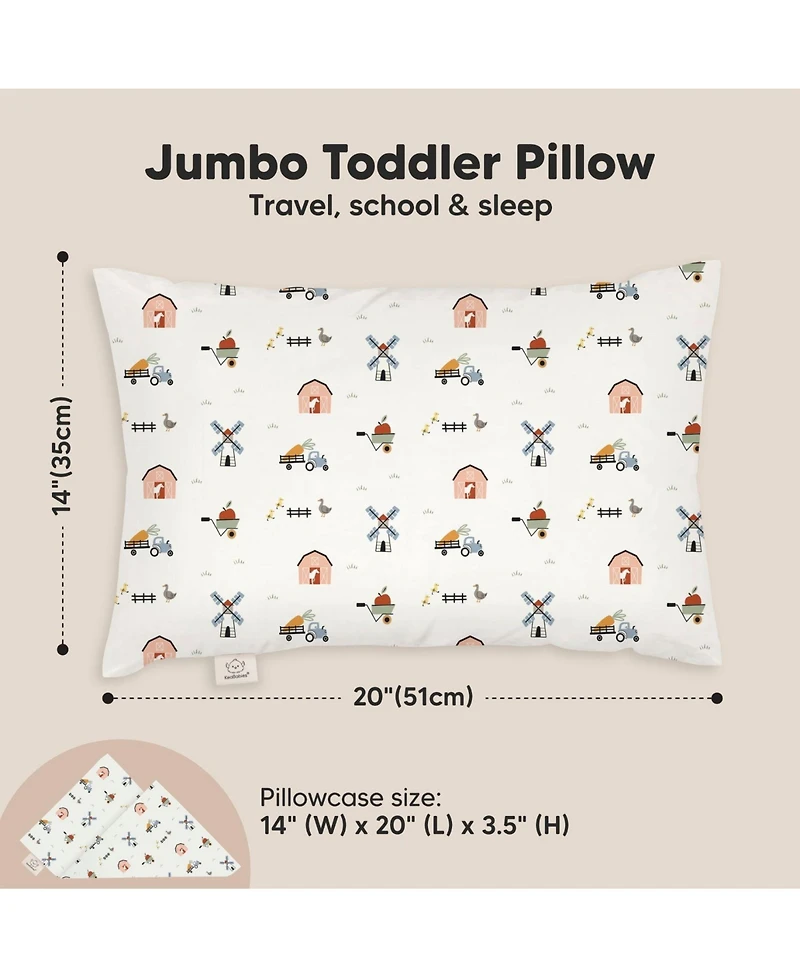 Jumbo Toddler Pillow with Pillowcase, 14X20 Soft Organic Pillows for Sleeping, Kids Travel