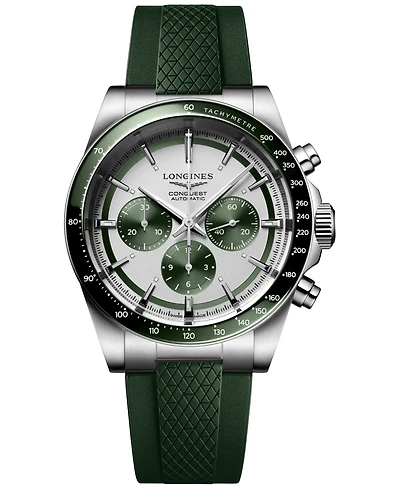 Longines Men's Swiss Automatic Chronograph Conquest Rubber Strap Watch 42mm