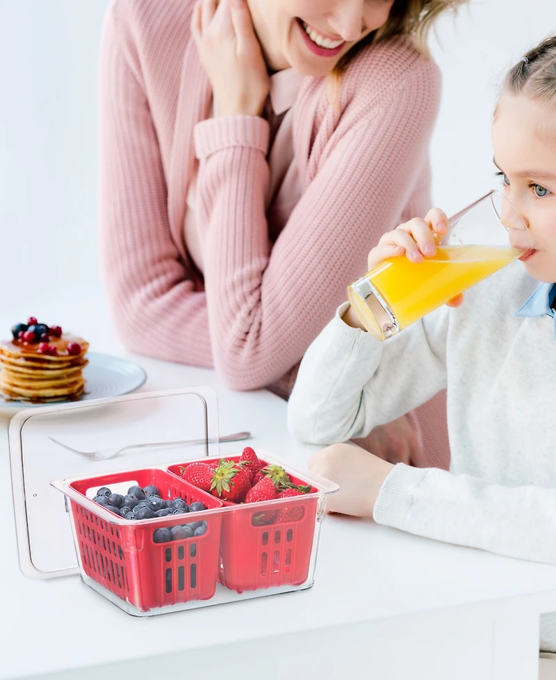 Oggi 8.75" x 6.75" x 3.75" Berry Container for Fridge - Double Colander Basket