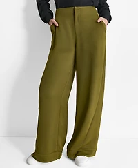 Dkny Women's Glazed High Rise Seamed-Cuff Wide-Leg Pants
