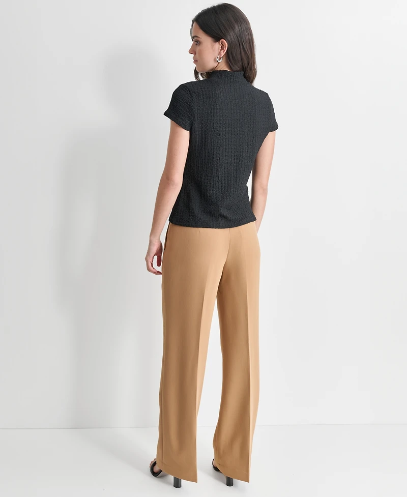Dkny Women's Puckered Knit Mock Neck Cap-Sleeve Top