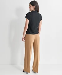 Dkny Women's Puckered Knit Mock Neck Cap-Sleeve Top