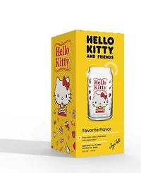 JoyJolt Hello Kitty and Friends Favorite Flavor Hello Kitty Can Shaped Glass Tumbler with Wood Lid and Straw