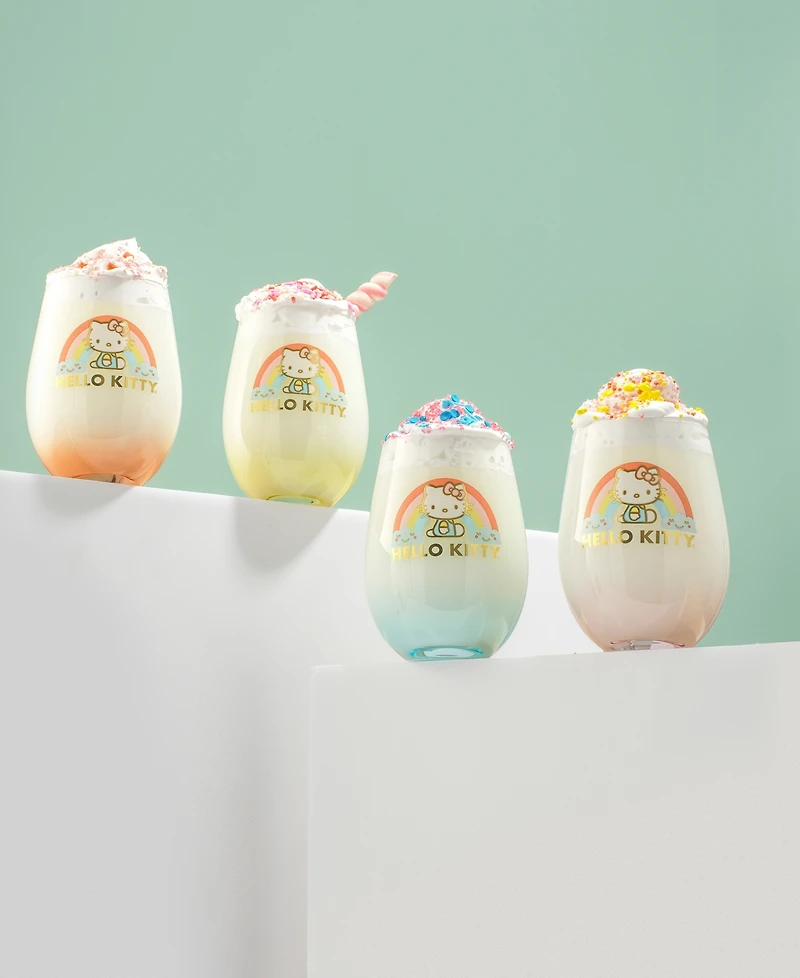 JoyJolt Hello Kitty Sweet Rainbow Stemless Drinking Glasses, Set of 4