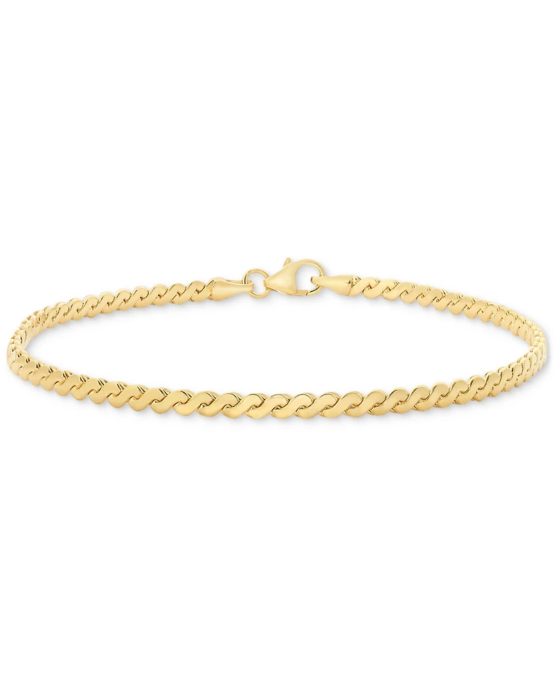 Polished Serpentine Link Chain Bracelet in 14k Gold