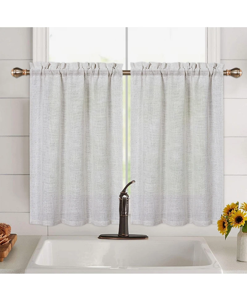 Caromio Linen Blend Kitchen Tier Window Curtain Pair