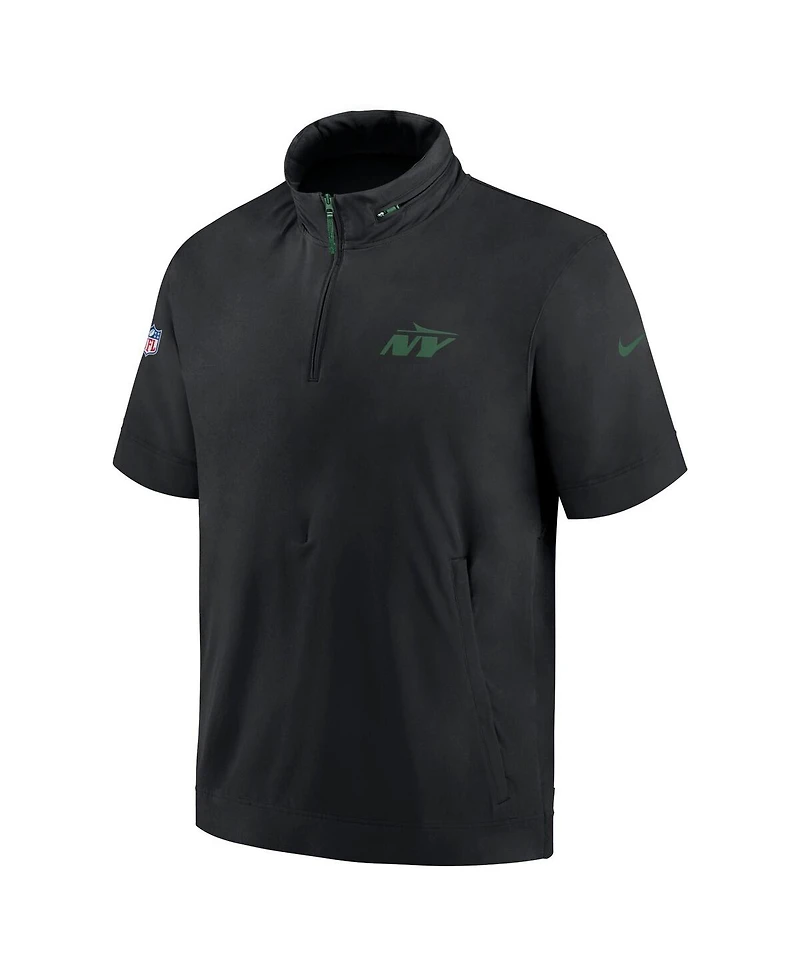Nike Men's Black New York Jets 2024 Sideline Coach Short Sleeve Half-Zip Hoodie Jacket