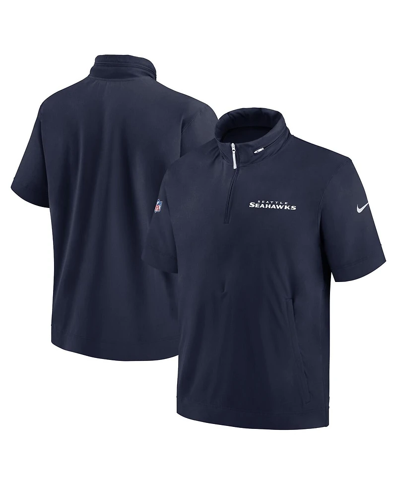 Nike Men's College Navy Seattle Seahawks 2024 Sideline Coach Short Sleeve Half-Zip Hoodie Jacket