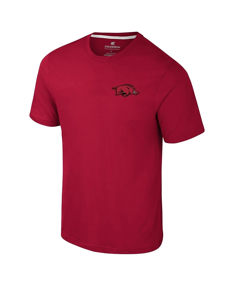 Colosseum Men's Cardinal Arkansas Razorbacks Logo Lockup 2-Hit Active Blend T-Shirt