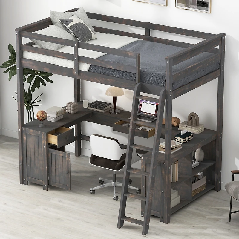 Streamdale U-Shape Loft Bed with Drawers and Shelves