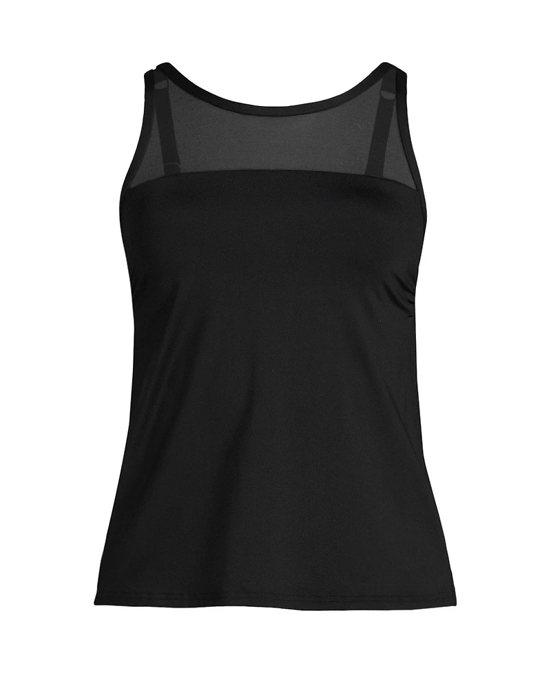 Lands' End Women's Long Chlorine Resistant Smoothing Control Mesh High Neck Tankini Swimsuit Top