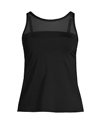Lands' End Women's Long Chlorine Resistant Smoothing Control Mesh High Neck Tankini Swimsuit Top