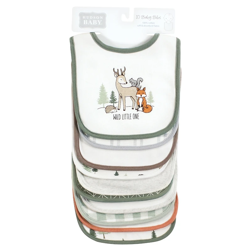 Hudson Baby Unisex Baby Cotton Bibs, Forest Animals, One Size