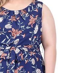Ny Collection Plus Size Sleeveless Chiffon Belted Dress