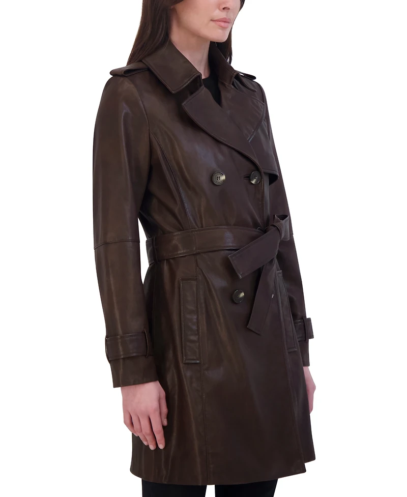 Tahari Women's Natalie Belted Leather Trench Coat