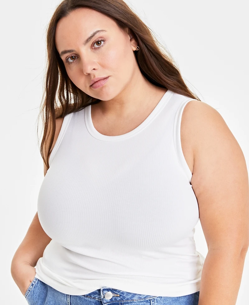 On 34th Trendy Plus Solid Ribbed Tank Top, Created for Macy's