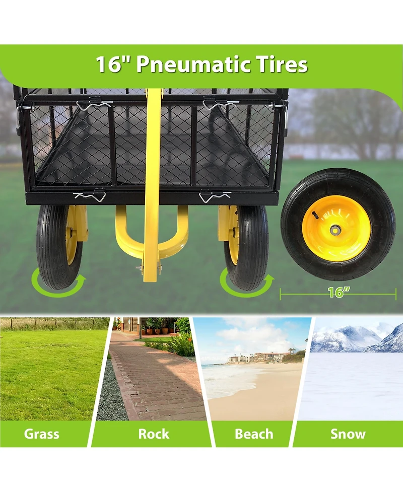 Sturdy Garden Cart 1400 Lbs Load Capacity, Steel Mesh Bed