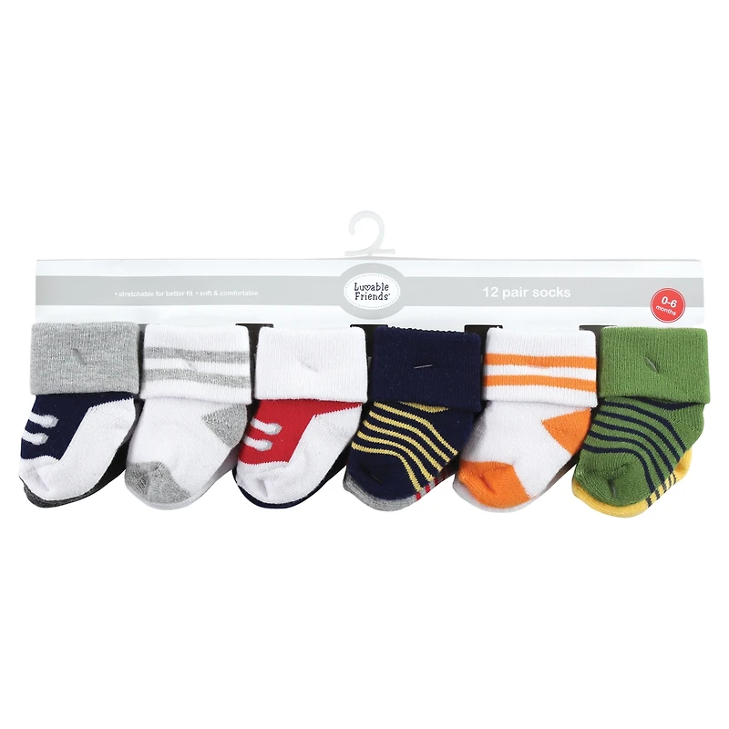 Luvable Friends Baby Boys Grow with Me Cotton Terry Socks