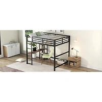 Simplie Fun Full Size Metal Loft Bed With Built-In Desk And Storage Shelves