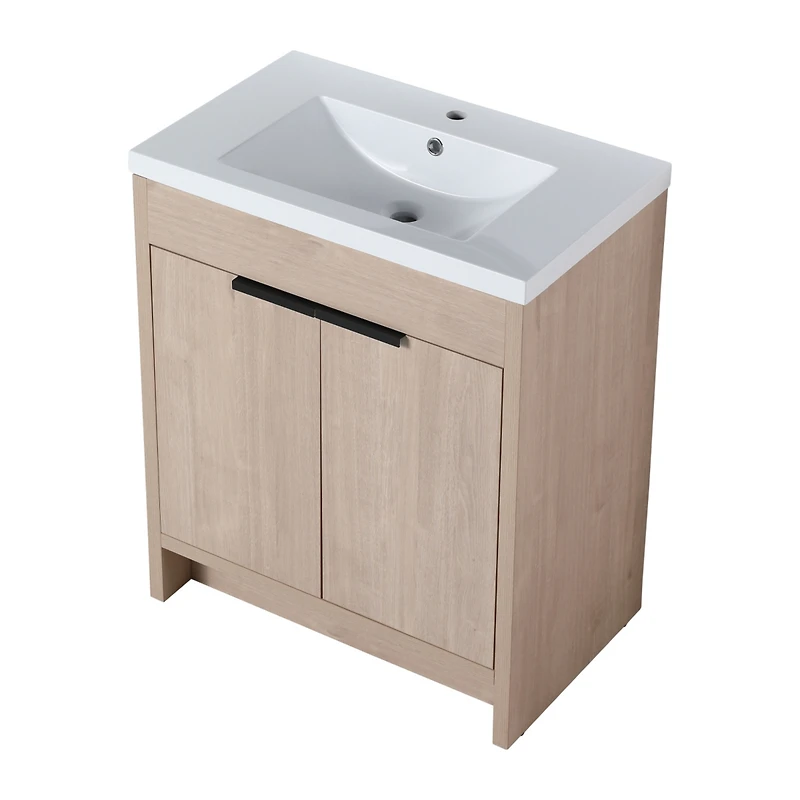 Simplie Fun 30" Freestanding Vanity with White Resin Sink & 2 Soft-Close Doors