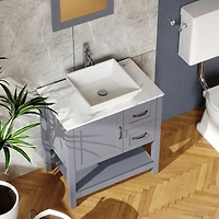 Streamdale 30" Gray Vanity with Mirror, Faucet, and Marble Top