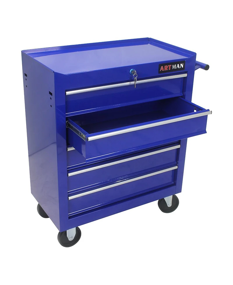 Simplie Fun 5 Drawers Multifunctional Tool Cart With Wheels-Blue