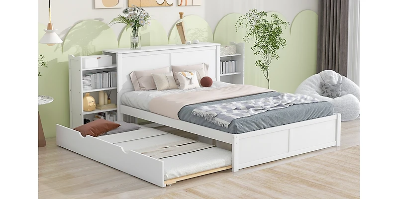 Streamdale Queen Storage Bed with Pull-Out Shelves and Trundle