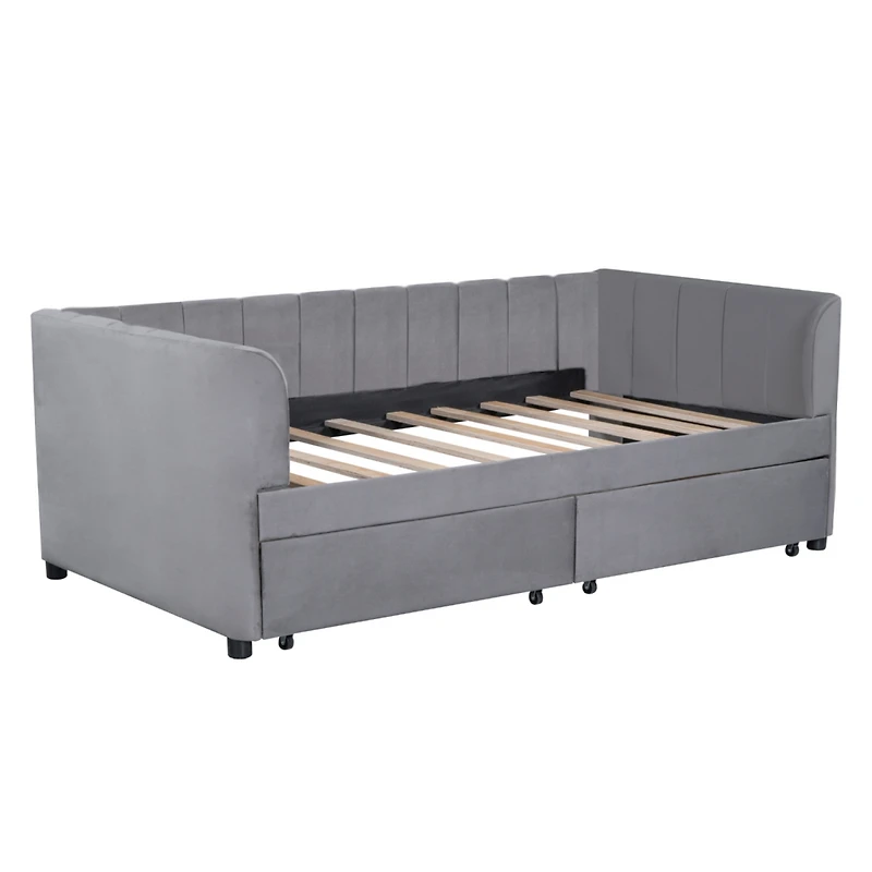 Streamdale Pink Upholstered Daybed with Ergonomic Backrest and Drawers