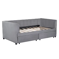 Streamdale Pink Upholstered Daybed with Ergonomic Backrest and Drawers