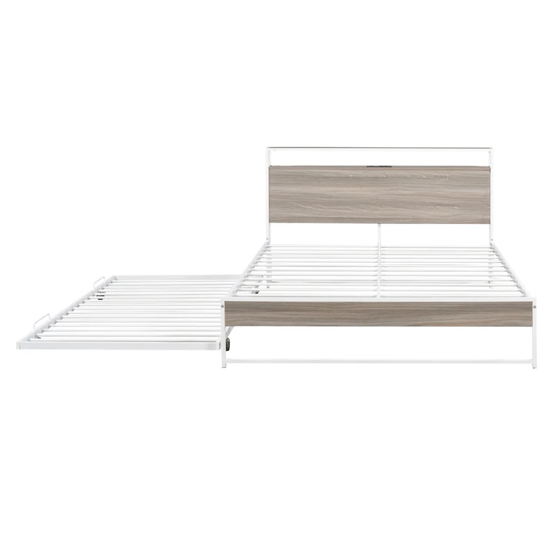 Streamdale Queen Metal Platform Bed w/ Trundle, USBs