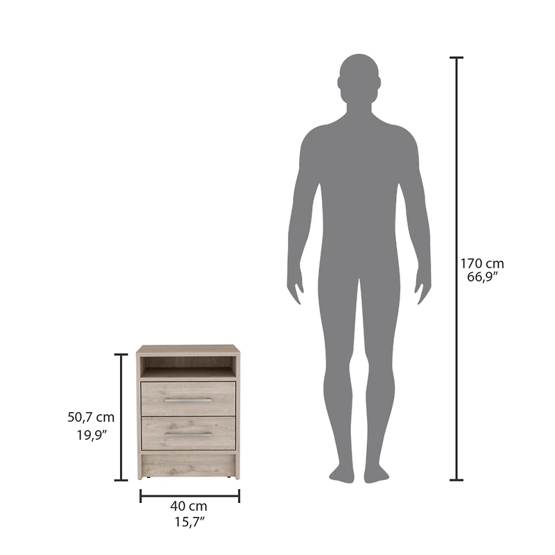 Streamdale Eter Nightstand, Superior Top, Two Drawers - Light Gray