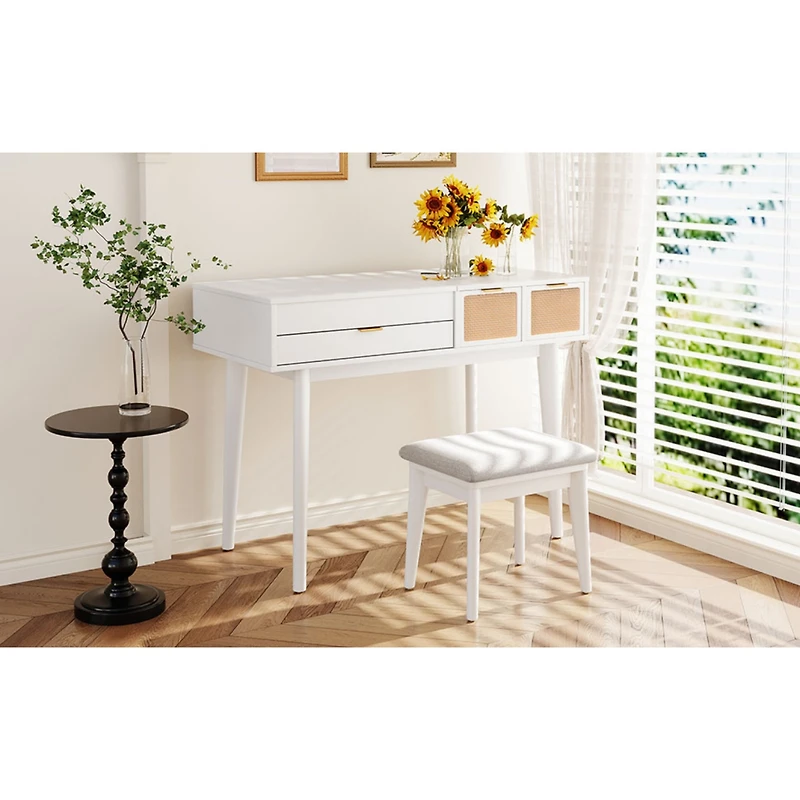 Streamdale 43" Wood Makeup Vanity Set with Mirror, Stool & Storage