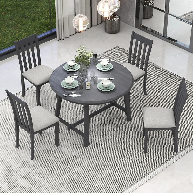 Streamdale Gray 5-Piece Round Dining Table Set with 4 Chairs
