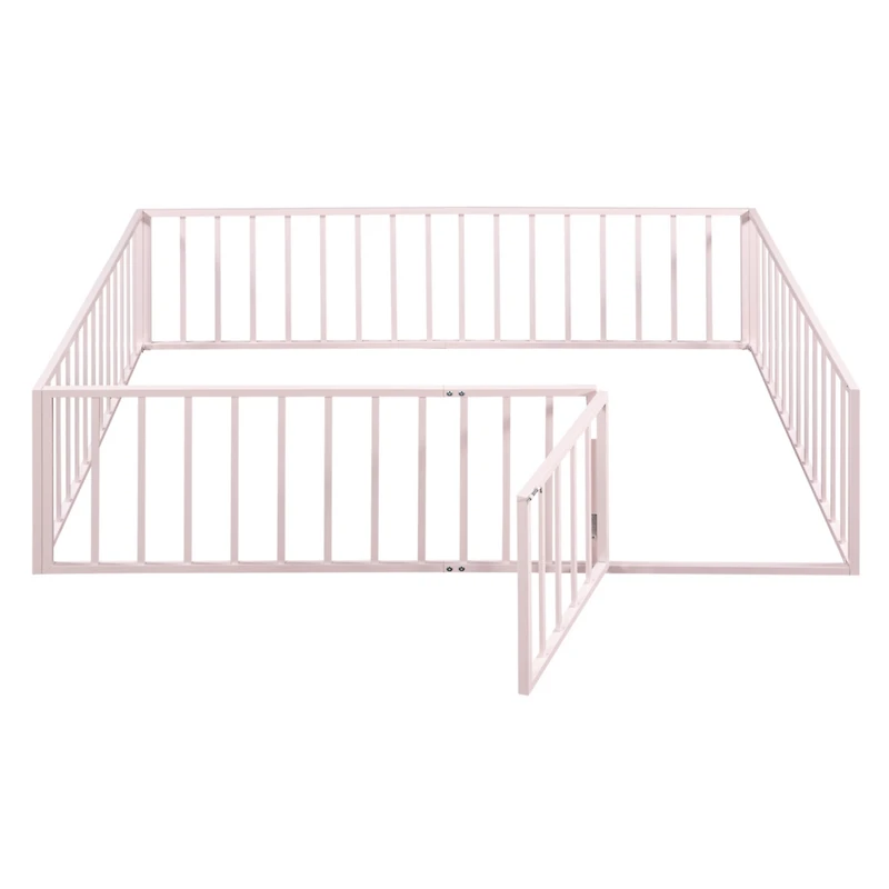 Streamdale Queen Metal Floor Bed Frame With Fence And Door