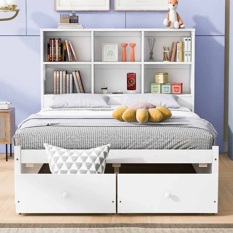 Streamdale Platform Bed with Storage Headboard, Chargers, Drawers