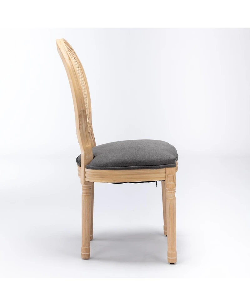 Streamdale Furniture French Style Solid Wood Frame Antique Painting Linen Fabric Rattan Back Dining Chair, Set Of 2, Gray