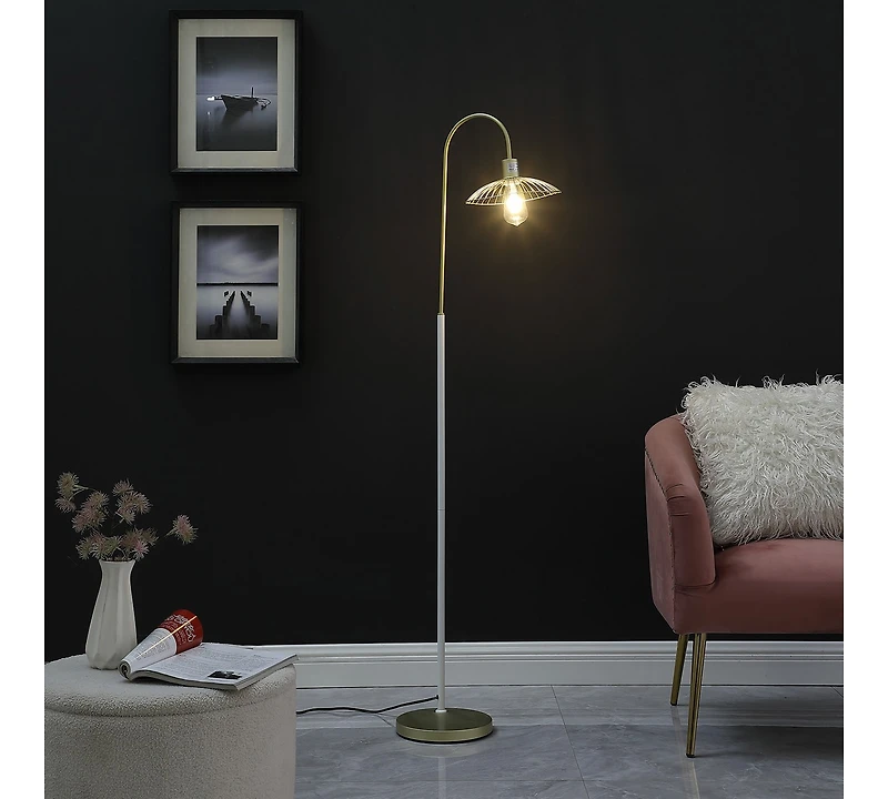 Streamdale Industrial Cage Floor Lamp in Gold/White